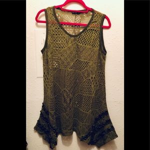 Women’s crocheted look top, deep olive green, NWOT